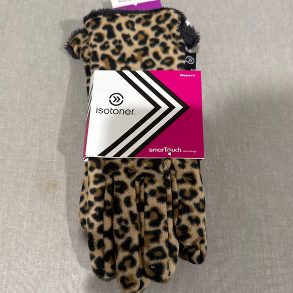 Women's Isotoner Leopard Print Microluxe Lining Gloves One Size Brown Black - Picture 1 of 7